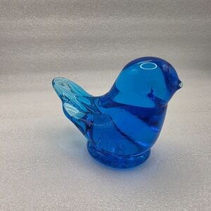 Vintage Bluebird of Happiness Glass Figurine Sign Leo Ward 1994 3" Tall 4" Long